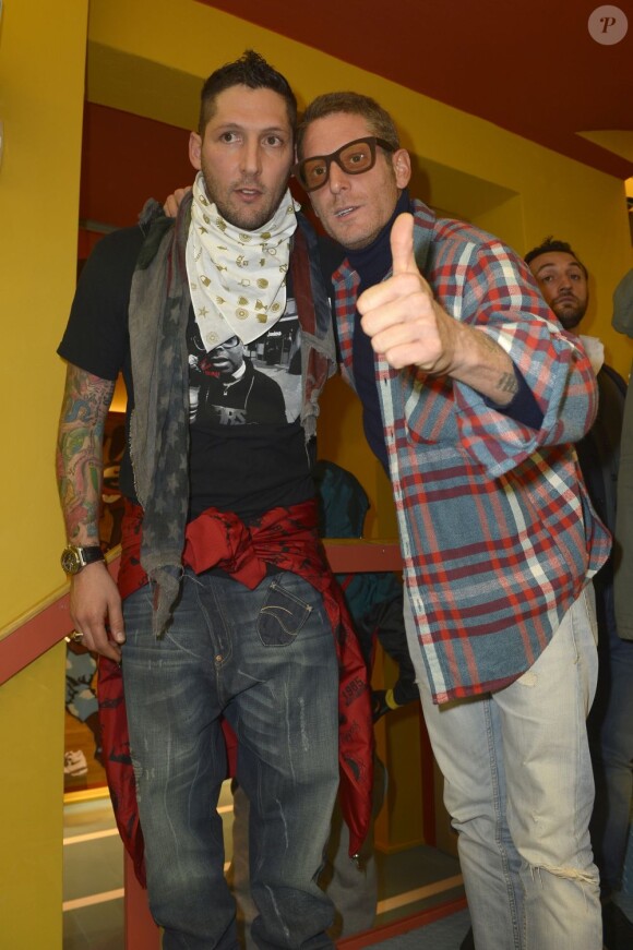 Marco Materazzi et Lapo Elkann lors de l'ouverture de la boutique Sport is Forever à Milan, le 21 janvier 2013