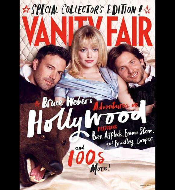 Emma Stone entourée de Bradley Cooper et Ben Affleck en couverture du Portfolio Hollywood du Vanity Fair disponible le 1er février.