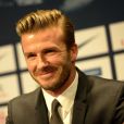 David Beckham, so british lors de sa conférence de presse au Parc des Princes le 31 janvier 2013 à Paris après la signature de son contrat qui fait de lui un joueur du PSG