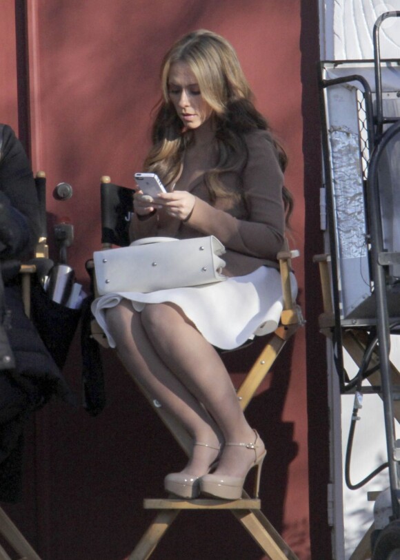Jennifer Love Hewitt sur le plateau de tournage de la série The Client List, à Los Angeles, le 31 janvier 2013