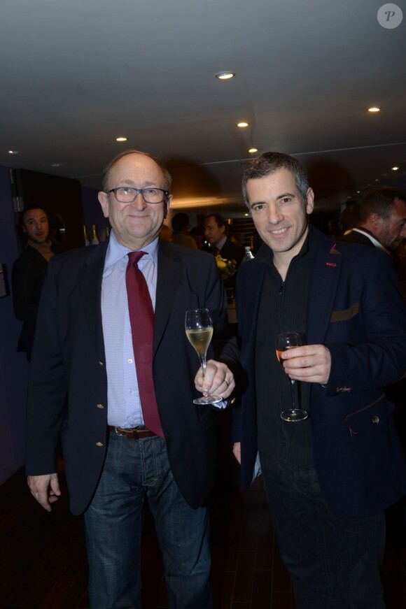 Dominique Pierre (DG de Nicolas Feuillatte) et Bruno Putzulu lors de la galette des rois au show room de Nicolas Feuillatte à Paris - février 2013