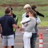 Le mannequin Gisele Bündchen, Tom Brady et leurs enfants Benjamin et Vivian arrivent sur l'île de Maui à Hawaï le 7 février 2013.
