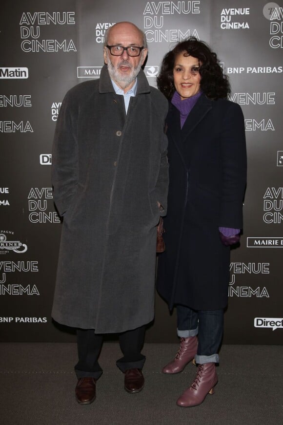 Bertrand Blier et sa compagne lors de l'avant-première à Paris du film Möbius le 12 février 2013