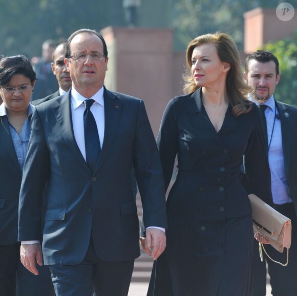 Valérie Trierweiler et François Hollande à New Delhi, le 14 février 2013.