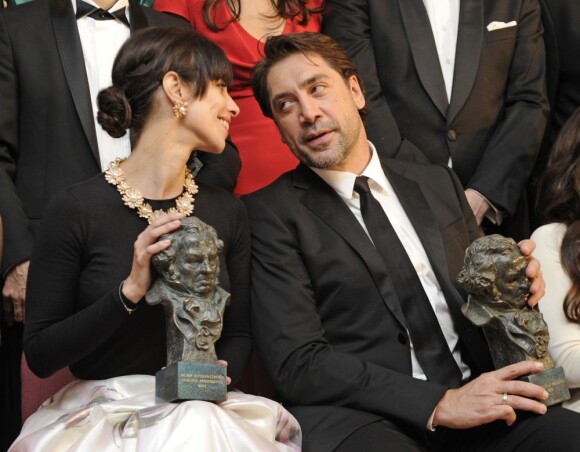 Maribel Verdu et Javier Bardem lors de la 27e cérémonie des Goya à Madrid le 17 février 2013