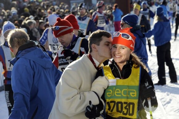 Pippa Middleton en mars 2012 lors de la course Vasaloppet, qu'elle a disputée en Suède avec son frère James.