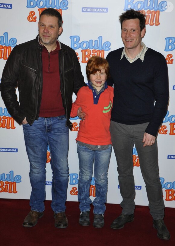 Franck Magnier, Charles Crombez et Alexandre Chariot à l'avant-première du film Boule et Bill au cinéma le Grand Rex à Paris, le 24 février 2013.