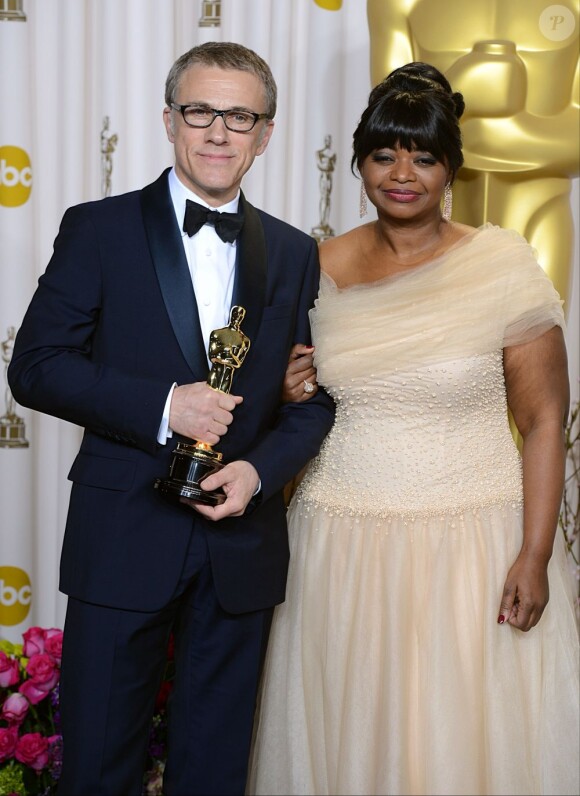 Christoph Waltz avec Octavia Spencer lors de la 85e cérémonie des Oscars au Dolby Theatre de Los Angeles, le 24 février 2013.