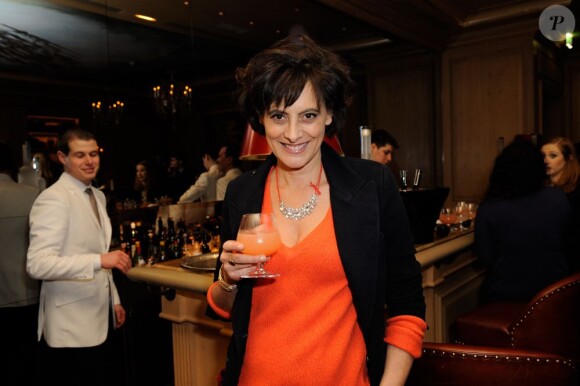 Inès de la Fressange assiste à la soirée de lancement du cocktail Le Golo d'Alexandra Golovanoff au bar de l'hôtel Le Bristol. Paris, le 25 février 2013.