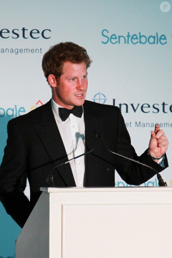 Le prince Harry s'exprime lors d'un dîner de gala à Johannesburg, en Afrique du Sud, le 27 février 2013, au profit de son association Sentebale pour les enfants du Lesotho.