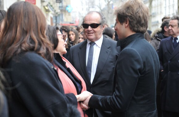 Jack Nicholson, Anouk Aimée et les membres de la famille de Willy Rizzo aux funérailles du photographe à Paris, le 1er mars 2013.