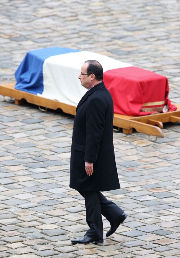 Francois Hollande Paris le 7 mars 2013 Ceremonie nationale d' hommage à Stephane Hessel aux Invalides en presence du chef de l' Etat, Francois Hollande et de son gouvernement07/03/2013 - Paris