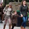 La Spice Girl Geri Halliwell et sa fille Bluebell Madonna après l'école dans les rues de Londres, le 11 mars 2013.
