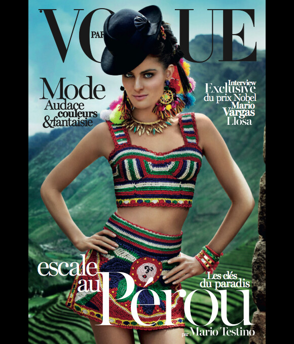 Couverture du magazine Vogue Paris avec Isabeli Fontana en couverture. Numéro spécial Pérou par Mario Testino