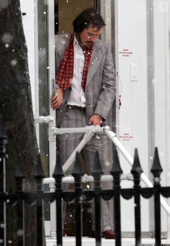 Christian Bale sur le tournage du film de David O. Russell à Boston, le 19 mars 2013.