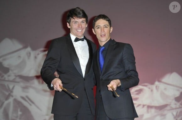 David Cottin et Christophe Soumillon lors de la 64e cérémonie des Cravaches d'Or au Théâtre des Champs-Elysées à Paris le 3 avril 2013.