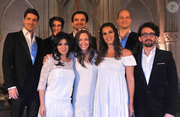 Sonia Lacen, Natasha St-Pier et Elisa Tovati en showcase pour la sortie de l'album Thérèse-Vivre d'amour (prévue le 22 Avril 2013) à la Chapelle Sainte Thérèse de la Fondation des Apprentis d'Auteuil à Paris, le 10 avril 2013.