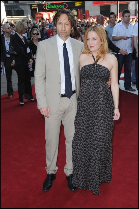 David Duchovny et Gillian Anderson à al première du film X Files, à Londres, le 30 juillet 2008.