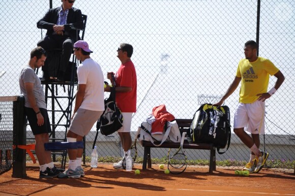 Rafael Nadal et Jo-Wilfried Tsonga à l'entraînement avant le Masters 1000 de Monte Carlo le 15 avril 2013 à Monaco
