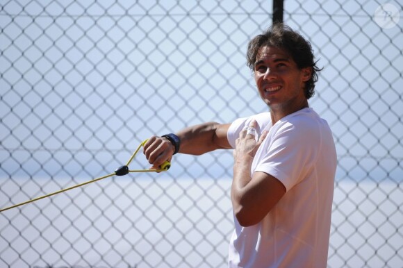 Rafael Nadal lors de l'entraînement au Masters 1000 de Monte Carlo le 15 avril 2013