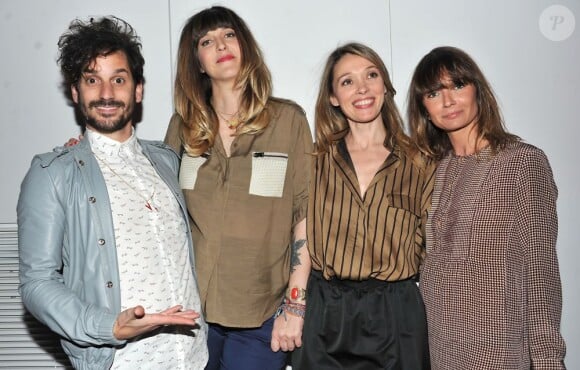 Daphne Burki, enceinte, son compagnon Gunther Love, Anne Marivin et Axelle Laffont assistent à la soirée de lancement du magazine Stylist à la Gaîté Lyrique à Paris, le 18 avril 2013.