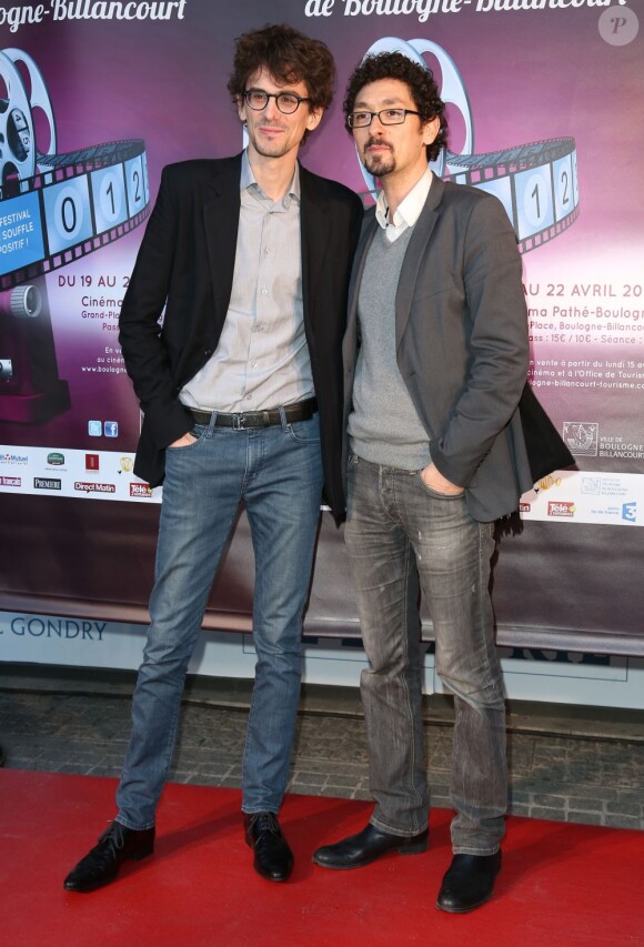 Hugo Gélin et David Foenkinos lors de la soirée d'ouverture du Festival international du film de Boulogne-Billancourt, le 19 avril 2013