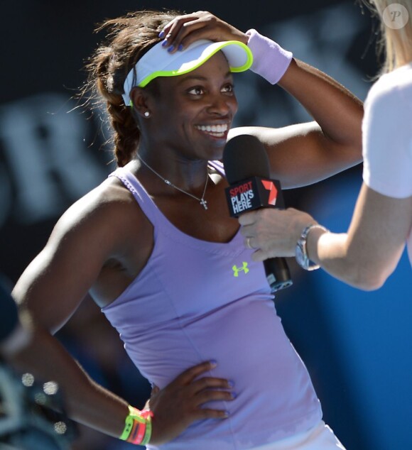 Sloane Stephens, heureuse après sa victoire sur Serena Williams, le 23 janvier 2013 à l'Open d'Australie