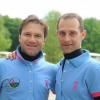 Les jockeys Dominique Boeuf et Thierry Thulliezlors du 20e Trophée Sport Passion sur le parcours de Feucherolles le 16 mai 2013