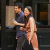 Katie Holmes et Luke Kirby sur le tournage du dernier film produit par Spike Lee, à New York, le 21 mai 2013.