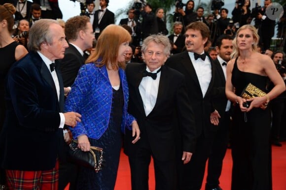 Roman Polanski, Alain Prost, Jackie Stewart, David Coulthard pour la montée des marches du film All Is Lost au Palais des Festivals, Cannes, le 22 mai 2013.