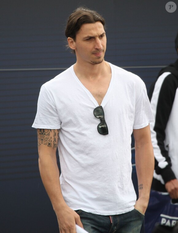 Exclusif - Zlatan Ibrahimovic du PSG sort de l'entraînement au Camp des Loges le 23 mai 2013.