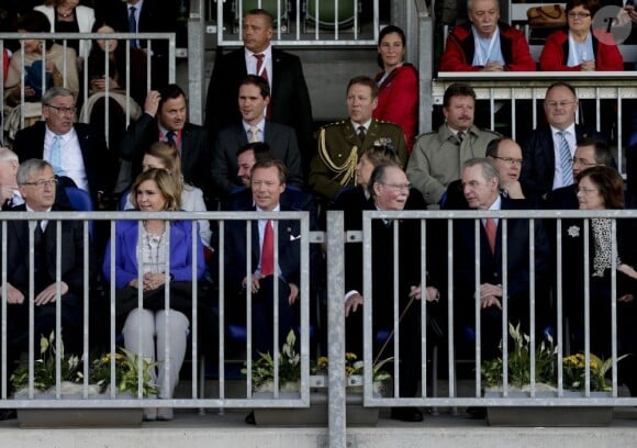 Le grand-duc Henri de Luxembourg et la grande-duchesse Maria Teresa présidaient le 27 mai 2013 la cérémonie d'ouverture des 15e Jeux des Petits Etats d'Europe (JPPE), en présence du grand duc Jean, du prince Albert II de Monaco et de Jacques Rogge, président du CIO.
