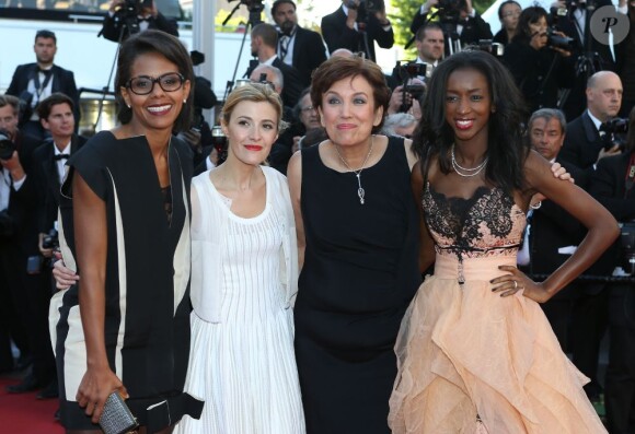 Audrey Pulvar, Elisabeth Bost, Roselyne Bachelot et Hapsatou Sy - Les chroniqueuses du "Grand 8" sur D8 montent les marches lors du 66e Festival de Cannes, le 24 mai 2013.