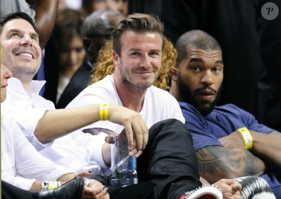 David Beckham lors du match entre le Heat de Miami et les Pacers de l'Indiana à l'American Airlines Arena de Miami le 3 juin 2013