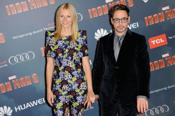 Gwyneth Paltrow et Robert Downey Jr. à l'avant-première d'Iron Man 3 au Grand Rex, Paris, le 14 avril 2013.