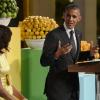 Barack Obama et son épouse Michelle Obama lors de la soirée Kids State Dinner, à la Maison-Blanche, organisée pour récompenser 50 jeunes américains dans le cadre du concours anti-obésité Healthy Lunchtime Challenge, le 9 juillet 2013.