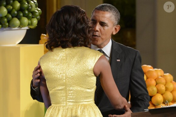 Barack Obama et sa femme Michelle Obama lors de la soirée Kids State Dinner, à la Maison-Blanche, organisée pour récompenser 50 jeunes américains dans le cadre du concours anti-obésité Healthy Lunchtime Challenge, le 9 juillet 2013.