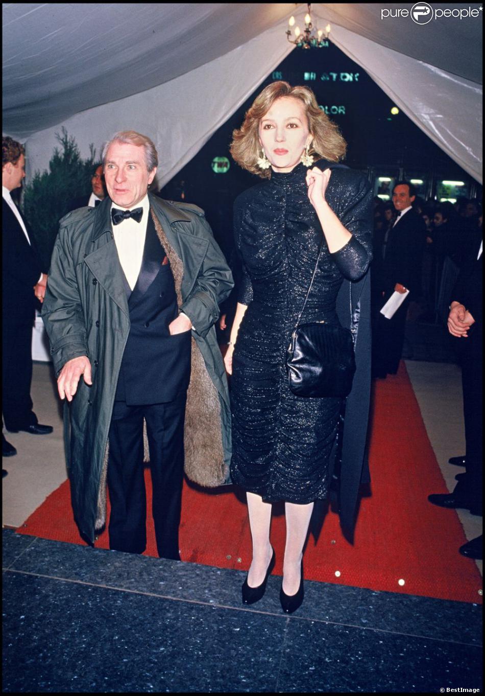 Jean Poiret et sa femme Caroline Cellier lors d&#039;une soirée au Lido en mars 1985
