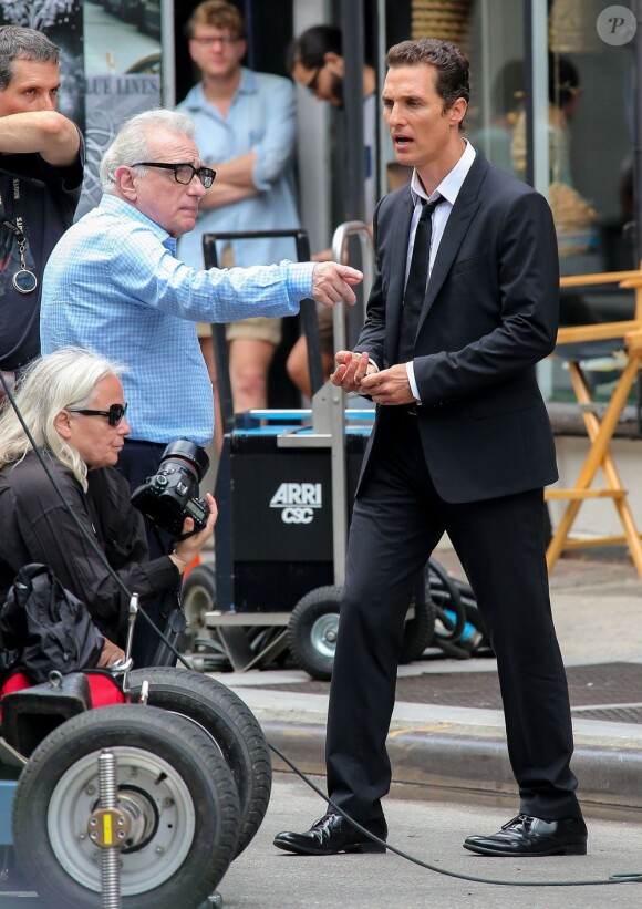 Matthew McConaughey et Martin Scorsese pendant le tournage d'une publicité Dolce & Gabbana à New York, le 13 juillet 2013.