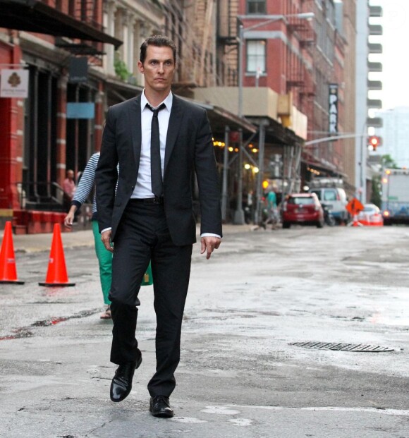 Matthew McConaughey sur le tournage d'une publicité Dolce & Gabbana dirigée par Martin Scorsese à New York, le 13 juillet 2013.