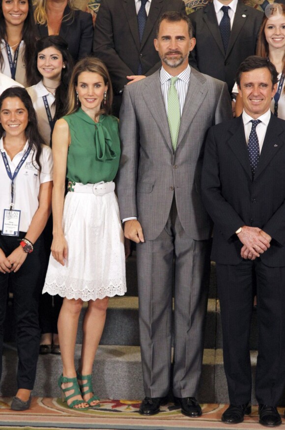 Letizia et Felipe d'Espagne au palais de la Zarzuela le 17 juillet 2013 lors d'audiences.