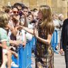 La princesse Letizia d'Espagne à Oviedo le 18 juillet 2013, dans une robe recyclée, pour l'ouverture des stages d'été de l'Ecole internationale de musique de la Fondation Princes des Asturies.