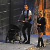 La chanteuse Shakira, le joueur de football du FC barlenone Gerard Piqué se rendent à l'anniversaire de Cesc Fabregas avec leur fils Milan à Barcelone, le 4 mai 2013.