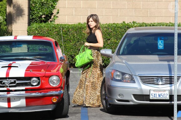 Sophia Bush a recu une commande très spéciale à son domicile : sa Mustang GT 350 rouge à bandes blanches. Très excitée par cet achat, l'actrice a de suite emmené le bolide faire un tour à Pasadena, le 24 juillet 2013.