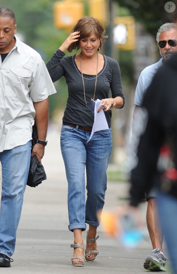 Jennifer Aniston sur le tournage du film "Squirrels To The Nuts" à New York, le 25 juillet 2013.