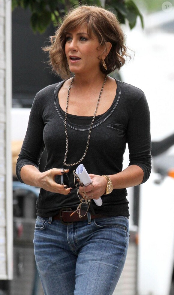 Jennifer Aniston sur le tournage du film "Squirrels To The Nuts" à New York, le 25 juillet 2013.