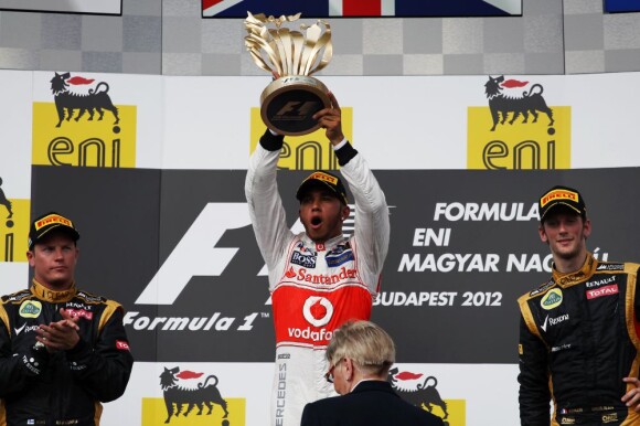 Kimi Raikkonen, Lewis Hamilton et Romain Grosjean lors du Grand Prix de Hongrie le 29 juillet 2012