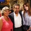 Jacqueline Franjou, Nicolas Sarkozy et Carla Bruni - Les invités ont assisté au concert de Julien Clerc dans le cadre du festival de Ramatuelle le 3 août 2013.