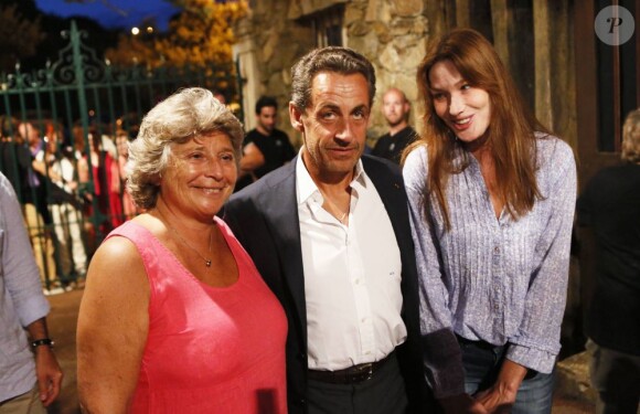 Jacqueline Franjou, Nicolas Sarkozy et Carla Bruni - Les invités ont assisté au concert de Julien Clerc dans le cadre du festival de Ramatuelle le 3 août 2013.