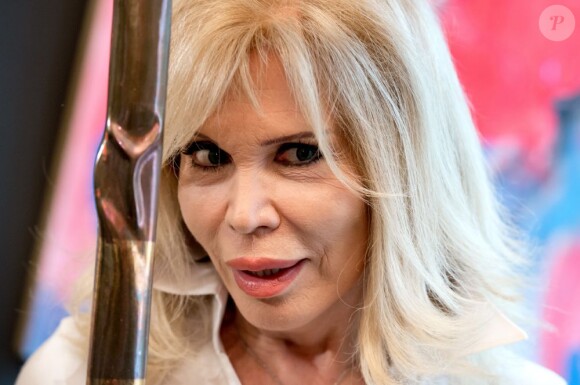 Amanda Lear a présenté son exposition Evolution, à Hambourg en Allemagne, le 7 août 2013.